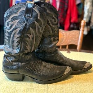 Vintage Justin Boots Black Leather Western Boots